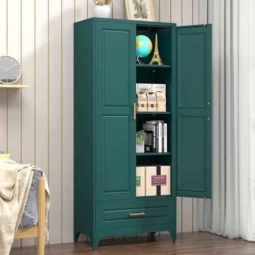 Polup 75" Metal Storage Cabinet, Tall Kitchen Pantry Cabinet with 1 Drawer - color: Green, size: 75"H - 1 Drawer