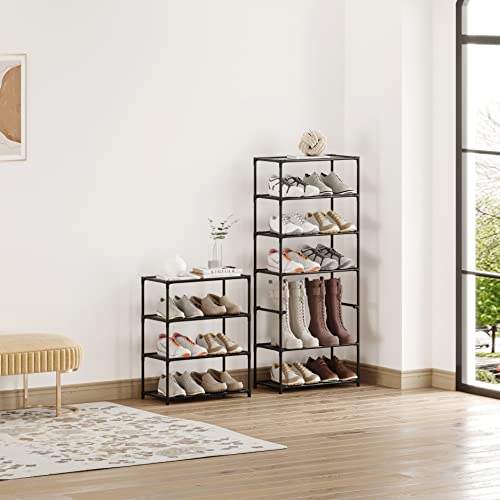 Small Shoe Rack 6-8 Pairs Sturdy Shoe Shelf 4-Tiers Narrow Stackable Shoe Organizer,Lightweight Kids Shoe Racks for Entryway, Doorway and Closet(Black) - size: 4-Black
