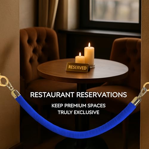 Blue Velvet Hanging Rope with Loops – Wall Mount 5FT VIP Blue Rope with Hook Gold Loop Wall Plate Set for Events & Parties Crowd Control - color: Blue2