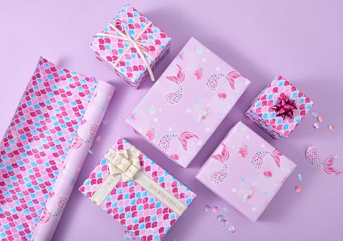Sikiweiter Mermaid Wrapping Paper Roll - Mini Roll 17 Inch X 33 Feet Birthday Wrapping Paper for Girls(Mermaid) - color: Mermaid