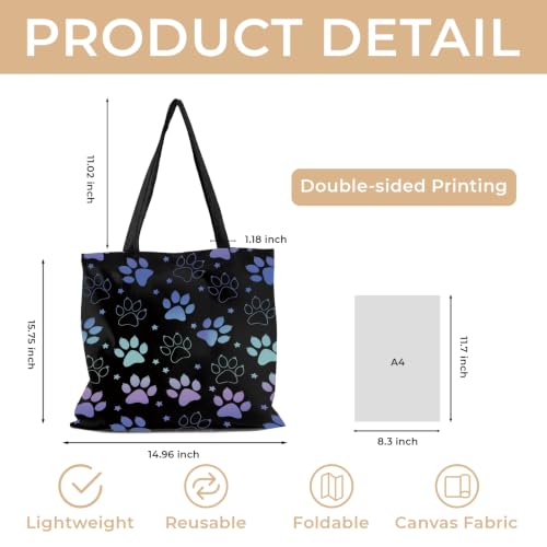 Cute Canvas Tote Bag for Women, Book Totebag with Zipper Pocket - color: Dog Paw
