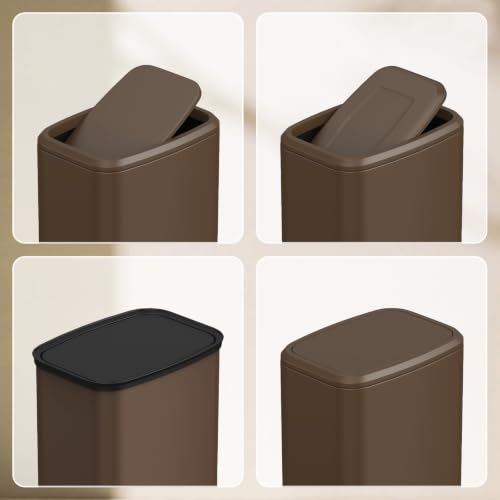 8L/2.1 Gallon Small Bathroom Trash Can with Lid, Swing-Top Rectangular Waste Bin, Stainless Steel Garbage Can for Home, Office, Toilet, Bedroom, Living-Room (Brown) - color: Brown