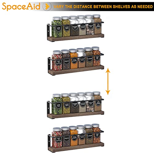 SpaceAid Spice Rack with 24 Spice Jars, 386 Spice Labels, Chalk Marker and Funnel, Wood Hanging Seasoning Shelf for Cabinet Door or Wall Mount (4 Pack) - style: Racks with Jars