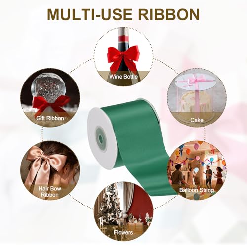 PATIKIL Green Satin Ribbon 2-1/2"x25 Yards Solid Fabric Ribbon - color: Green, size: 2-1/2" x 25 Yards