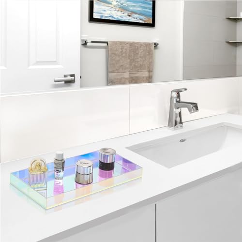 ROYALITA Acrylic Tray for Countertop, Guest Towel Holder Tray for Bathroom - color: Iridescent