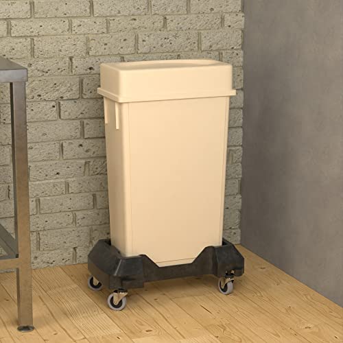 23 Gallon Beige Slim Jim Trash Can with Drop Shot Lid and Dolly - color: Beige, size: With Wheels, style: Drop Shot Lid