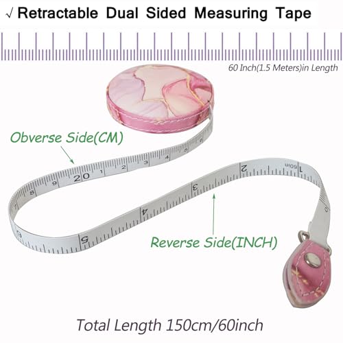 Tape Measure Body Measuring Tape,Medical Body Cloth Tailor Craft Dieting Measuring Tape, Dual Sided Retractable Ruler Colour Printed Soft Tape Measure Retractable - color: Pink Purple 2 pack