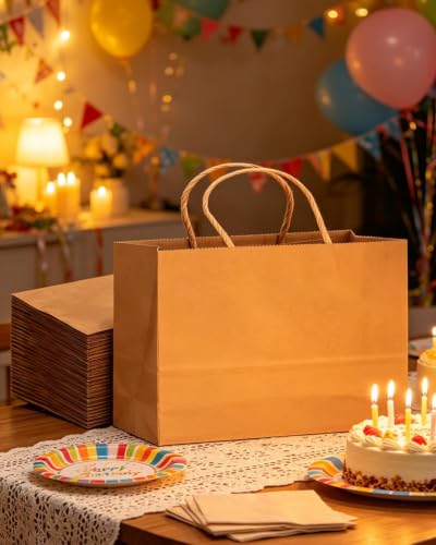 qiqee 30-Packs Brown Gift Bags with Handles Bulk 13"x4.5"x10" Wide Large Size Party Paper Bags - size: Wide Large - 30 Packs