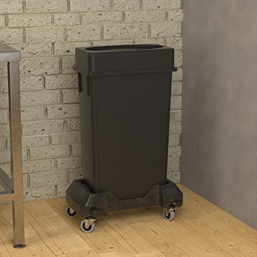 23 Gallon Black Slim Jim Trash Can with Drop Shot Lid and Dolly - color: Black, size: With Wheels, style: Drop Shot Lid