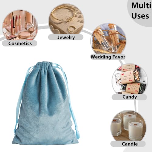 25 Pcs Velvet Drawstring Bags 5 x 7 Inch, Dusty Blue Soft Velvet Pouches - color: Dusty Blue