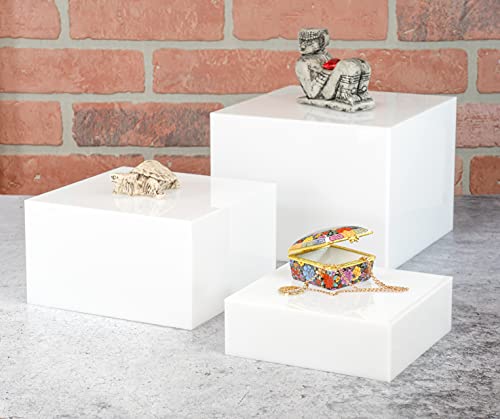 Red Co. Set of 3 Glossy White Acrylic Cube Display Nesting Risers with Hollow Bottoms - 2 Pack - color: White, size: 6",7",8" - 2 Pack