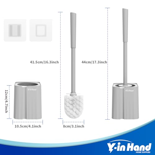 Y-in Hand Toilet Brush, Toilet Bowl Cleaners Brush with Hidden Holder, Long Handle, Durable PP Bristles, Modern RV Bathroom Accessories, Deep Cleaning, Wall mountable. - Grey - color: Grey Classic