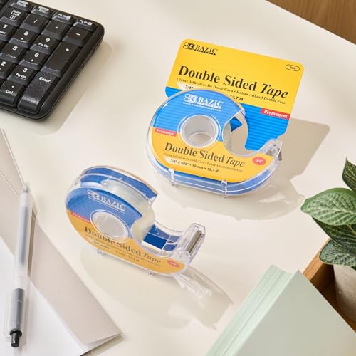 BAZIC Products Double-Sided Tape with Dispenser, 3/4 in x 500 in, 2-Pack - size: 2-Pack