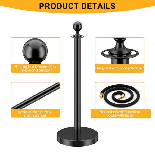 LOVMOR Crowd Control Stanchion, Set with 5 ft/1.5 m Red Velvet Rope, Set of 8 Pieces, Stanchion Rope Divider, Black Queue Barrier Line Divider with Fillable Plastic Base, Airport - color: Black-8pack