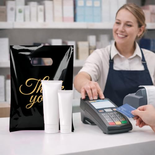 SwiftJoys 100 Count Black Thank You Bags with Handles, 9 x 12 Inch - color: 10-Black TY, size: 9"x12"
