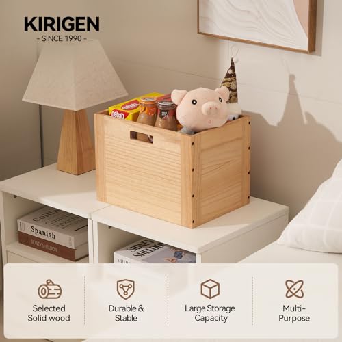KIRIGEN Stackable Wood Storage Cube with Handles, Open Cubby Bin, Natural - color: Natural, size: L/10.3*14.2*10.3(C26)