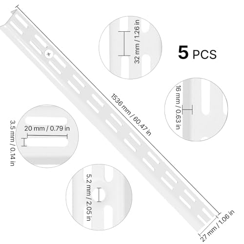 VEVOR Shelf Pilaster, 60-inch 5 Pack, Dual Track Upright Wall Shelving System, Heavy Duty Support System Twin Slot Shelf Rails, 25 Screws, Suitable for Cabinet Closet Organization Storage, Silver - style: 60-inch