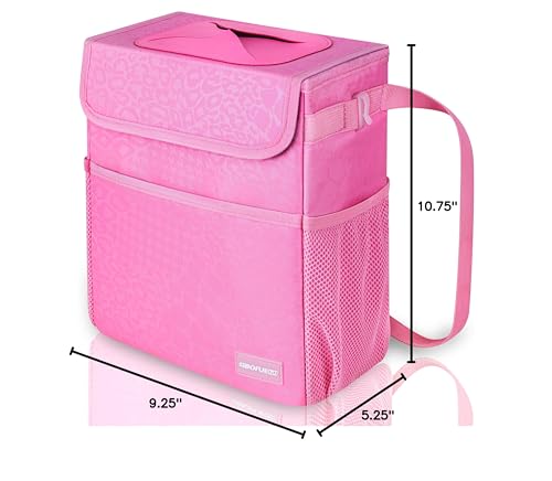 SIBOFUEGO Cute Car Trash Can with Lid, Collapsible, Leak-Proof, 2 Gallon - color: Pink Leopard, size: 2 Gallons