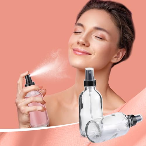 Fumete 2 Pack Glass Spray Bottles 4oz,Clear, Black Top,Mist Bottle - color: Clear, Black Top, style: Mist Bottle