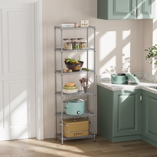 SINGAYE 6 Metal Shelves Wire Shelving Storage Shelf Adjustable Unit Pantry - color: Grey, size: 6 Tier 12"Dx22"Wx69.5"H