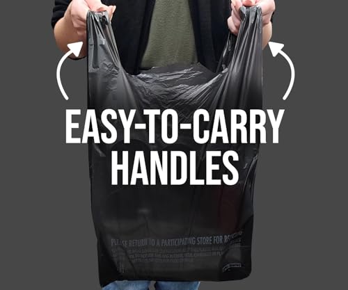 Made in USA Black Plastic T-Shirt Carry Out Bags, 11.5" x 6.5" x 22", Heavy Duty .491 mil Retail Shopping Bags, 1000 Count