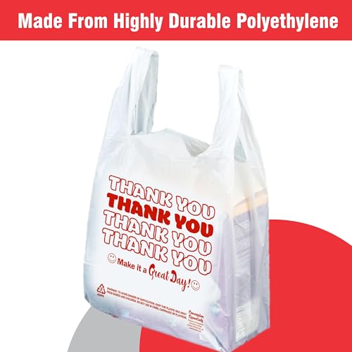 Concession Essentials Disposable & Reusable Thank You T-Shirt Bags- Pack of 100 - size: 100 Count (Pack of 1)