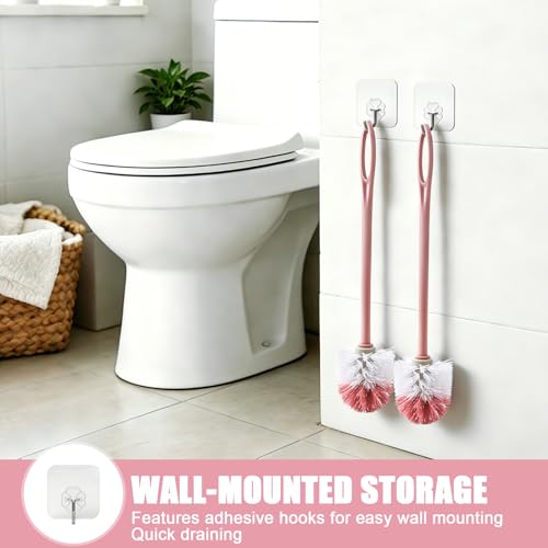 15 Pcs Toilet Brush,17.3" Bathroom Toilet Bowl Brush,Commercial Heavy Duty Toilet Bowl with Hook & Gloves,Long Handle Toilet Bowl for Household Cleaning,Professional/Janitorial Scrub Brush for Toilet - color: Pink-15pcs
