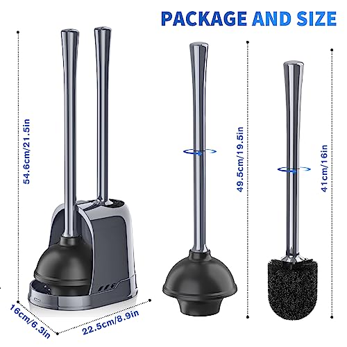 LOVLOY Toilet Plunger and Brush, Bowl Brush and Heavy Duty Toilet Plunger Set with Ventilated Holder, 2-in-1 Toilet Brush and Plunger Combo for 5.3-inch Toilet Drain Bathroom Cleaning (White) - color: Gray