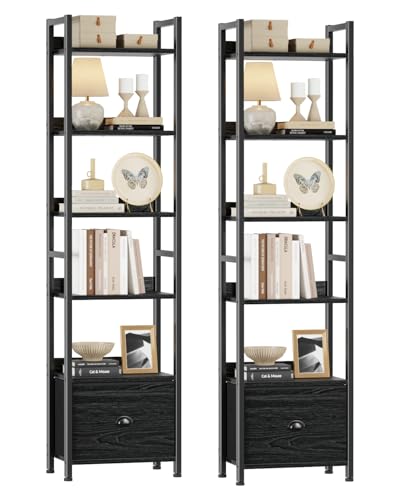 Furologee 6 Tier Bookshelf Set of 2,Industrial Bookshelves and Bookcases - color: Black Oak, size: 6 Tier-2 PCS