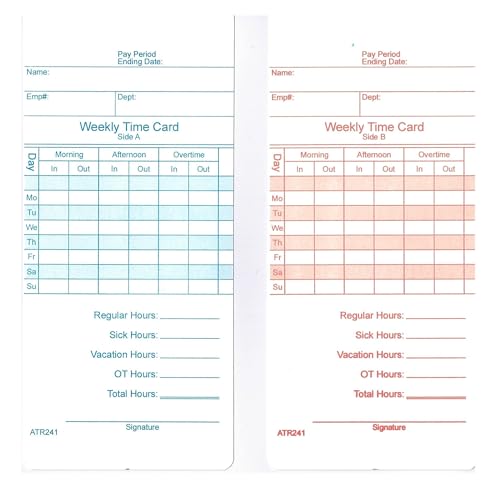 250 Time Cards for Acroprint ATR240 ATR360 Time Clocks ATR241 Weekly/Bi-Weekly COMPUMATIC Compatible