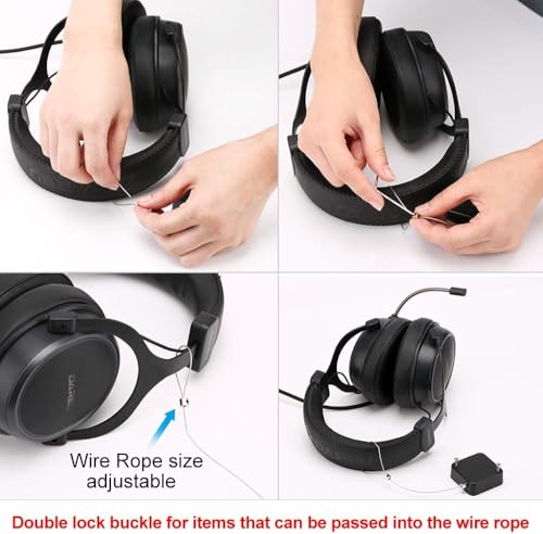 MEETOOT Black Retractable Anti Theft Cable Locking with Wrench/Security Tie/Buckle Wire Reel Suitable for Headphones and Exhibits