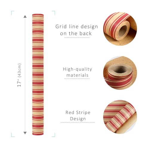 LaRibbons Kraft Christmas Wrapping Paper, Red Candy Cane Stripe Design - color: Red Stripe, size: 17 Inch x 33 Feet-1Roll