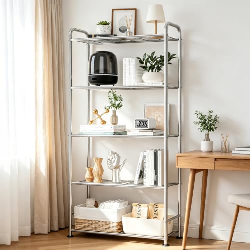 VTRIN Storage Shelves, 5 Tier Garage Shelving with Leveling Feet, Sturdy Metal Shelf Organizer Standing Heavy Duty Shelving Unit for Pantry, Kitchen, Room, 34" W x 13.4" D x 67.5" H, Sliver - color: Silver