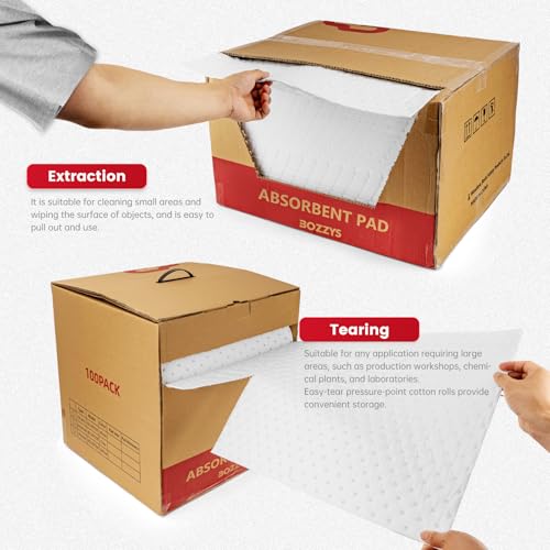 Oil Absorbent Pads Roll | 16"x20" Oil-Only Spill Mat 100-Pack | Industrial Spill Control for Oil & Fuel(24 Gal/Box) | Repels Water Absorbing Rolls - color: 100pack 3mm Thickened/Oil Only rolls(16"x20")