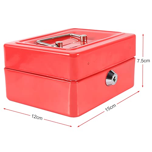 Mini Home Box 1Pc Portable Steel Petty Lockable Cash Money Key Lock Type Security Box Household with 2 Keys for Daily Use Traveling(Red)