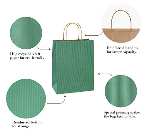 BagDream Medium Gift Bags with Handles 8x4.25x10.5 Sage Green 100 Pcs Bulk - color: Green