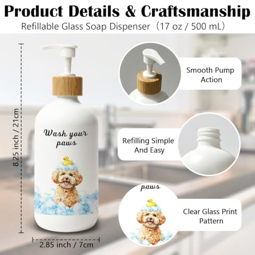 Poodle Lover Gifts Glass Soap Dispenser with Pump - color: Poodle 02