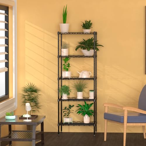 5 Tier Standing Metal Wire Shelving Unit, Adjustable Height, Storage Shelf Units for Laundry Bathroom Kitchen Pantry Closet (11.6" D x 16.6" W x 49" H inches, Black) - size: 11.6" D x 16.6" W x 49" H