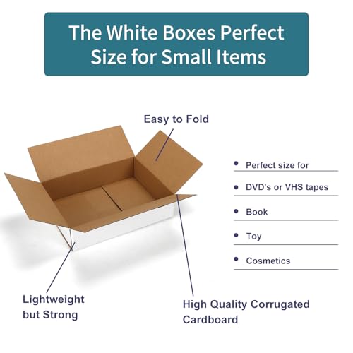 Shipping Boxes 8x6x2 Set of 25, White Corrugated Cardboard Box for Mailing Business Packaging - size: 8x6x2 Inches