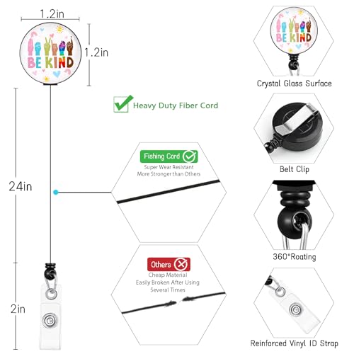 Lanyard, Id Badge Holder,Teacher Card Retractable Reel, Be Kind - color: Hand Sign