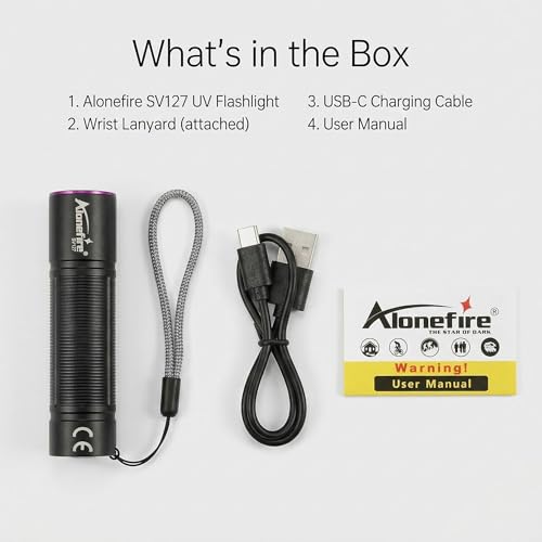 ALONEFIRE SV127 Mini 365nm UV Flashlight USB-C Rechargeable Blacklight