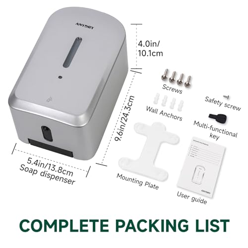 anydry Commercial Automatic Soap Dispenser 34oz Large Capacity Wall-Mounted - color: Silver