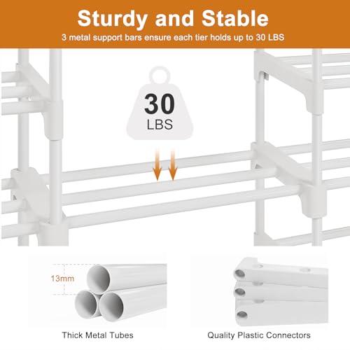 WOWLIVE 9 Tier 3-Column Shoe Rack, 50-55 Pairs Stackable White - color: White, size: 3 Row 9 Tier