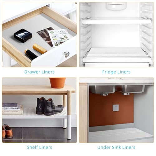 Non Slip Shelf Liner PVC Drawer Liner BPA-Free Waterproof and Washable Kitchen Cabinet Liner Suitable for Shoe Cabinets,Wire Shelving (White and Grey, 12×120inch) - color: White and Grey, size: 12"W x 120"L