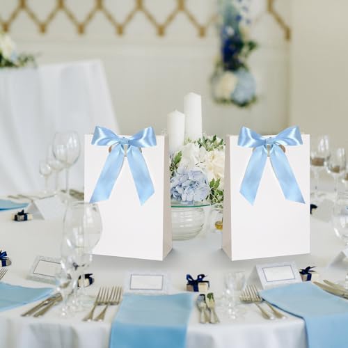 Aliceset 12 Pcs Bridesmaid Gift Bags with Handle Ribbon, White, Light Blue - color: White,Light Blue