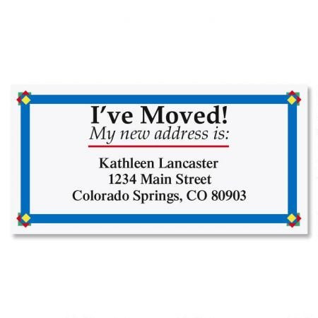 I've Moved Personalized Border Return Address Labels-Set of 144, 1-1/8" x 2-1/4" Self-Adhesive, Flat-Sheets, New Address, Just Moved, Moving Announcement - style: I've Moved Large