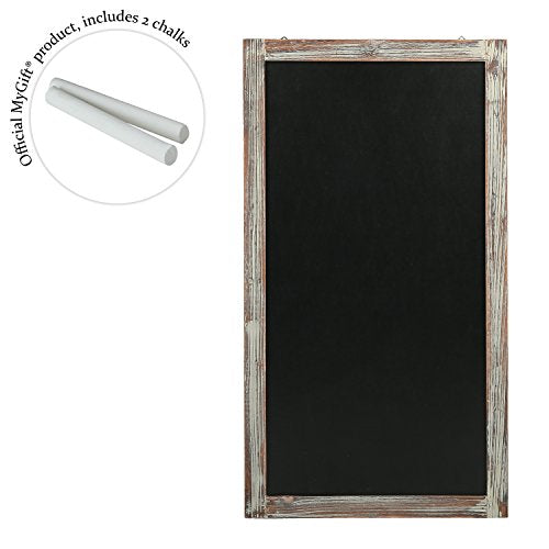 MyGift 35 Inch Wall Mounted Chalkboard Sign Torched Wood Message Board