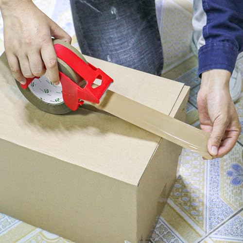 BOMEI PACK Brown Packing Tape with Red Plastic Dispenser, 2.4mil Thick, 1.88" x 110yd Heavy Duty Packaging Tape Adhesive Box Tape for Carton Sealing, Moving, Shipping - color: red brown