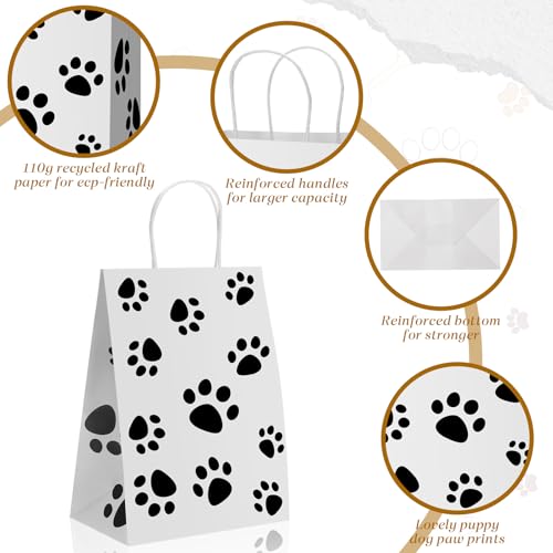Tenceur 80 Pcs Dog Gift Bags Goodie Paw Puppy Paper Treat Bags Bulk with Handles 10.63 x 4.72 x 7.87 Inch Dog Themed Party Favors Shopping Holiday Kraft(White) - color: White