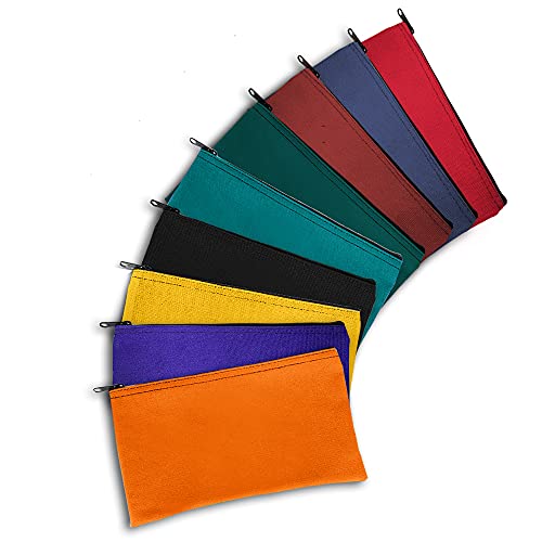14 oz Forest Green Canvas Zipper Bags 10.5 x 5.5 Inch – Heavy Duty Multipurpose Utility Pouch for Cash, Tools & Supplies – Compact Deposit & Tool Bag – Pack of 7